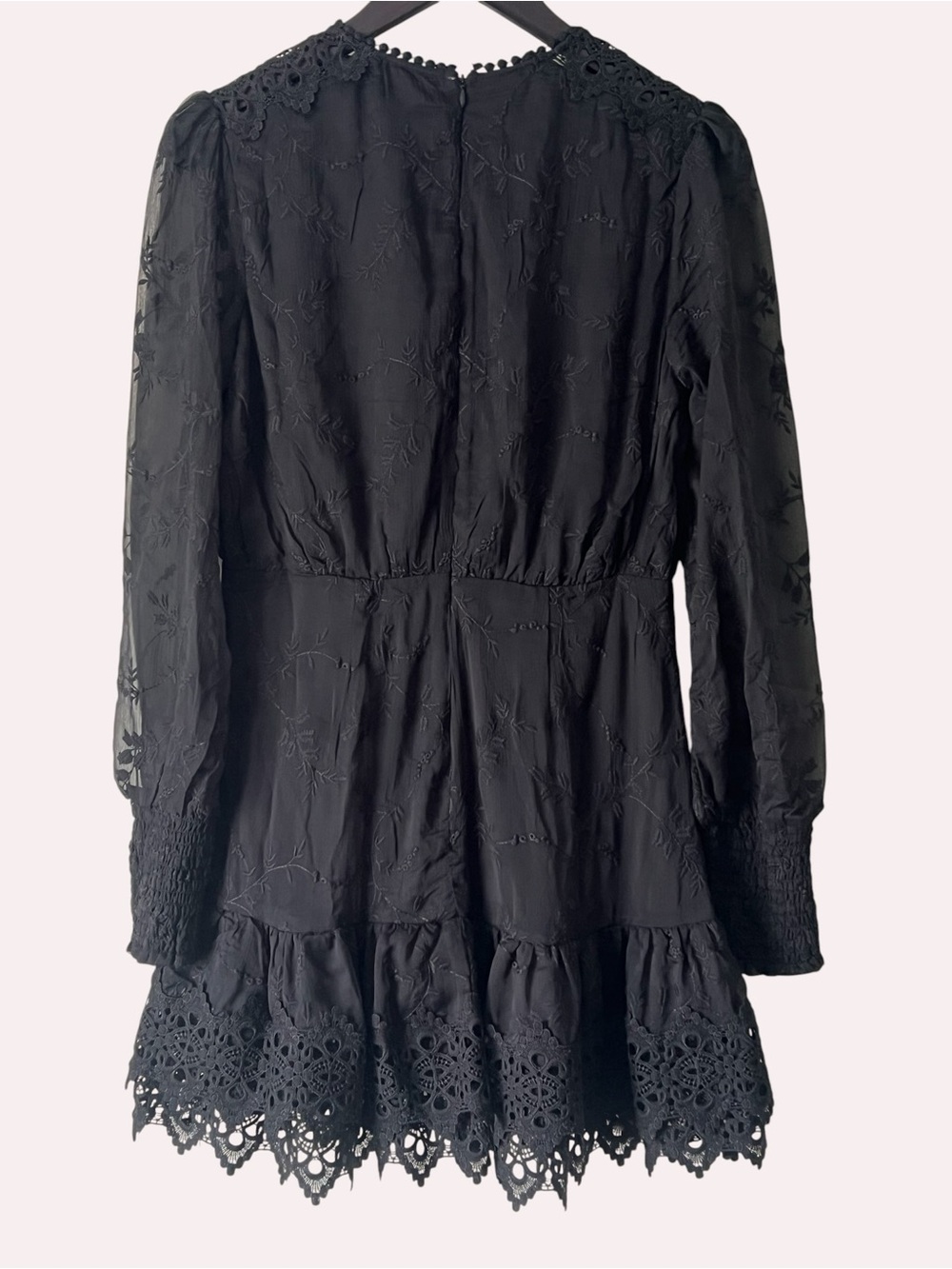 the clothing company Black Eyelet-Trim Crochet Embroidered Floral Mini Dress - Picture 8 of 10